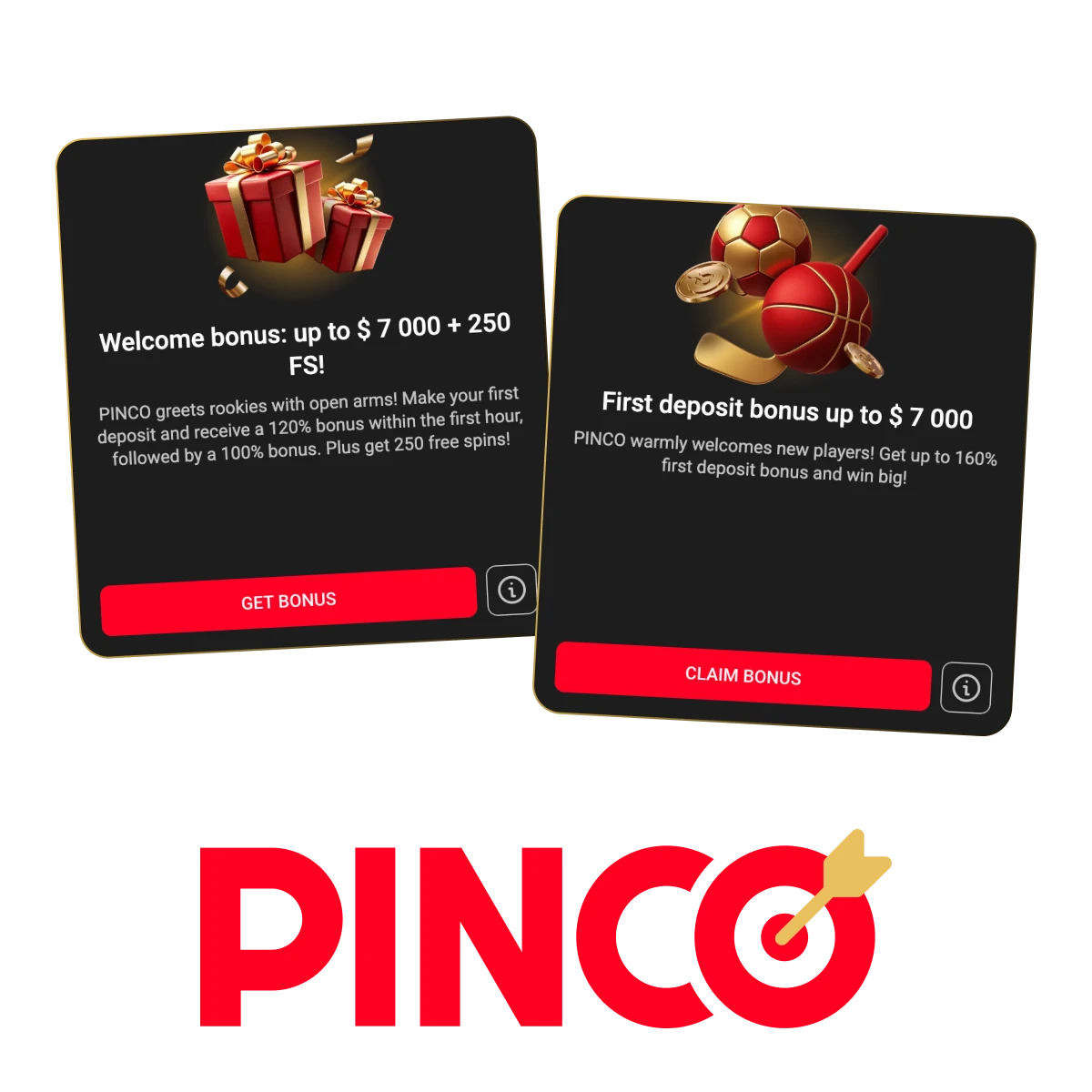 Pinco Canada casino and sportsbook offers: up to C$7,500 bonus + 250 free spins. See welcome package details and limits.