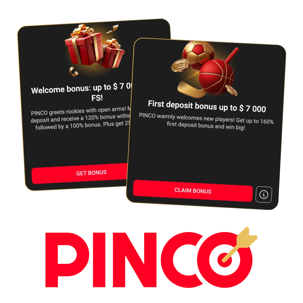 Pinco Canada casino and sportsbook offers: up to C$7,500 bonus + 250 free spins. See welcome package details and limits.
