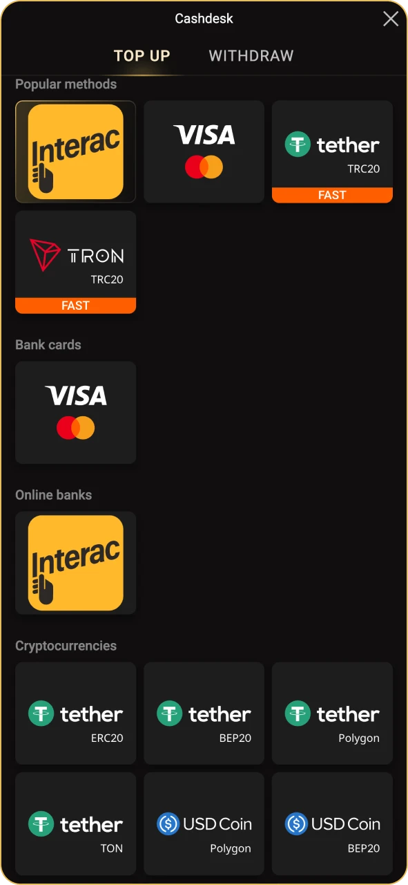 Top up your Pinco account to play live casino.