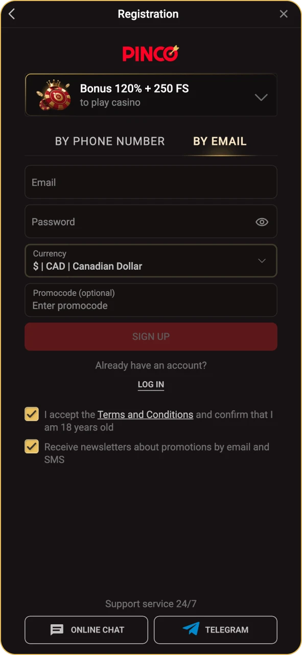 Create your new Pinco account.