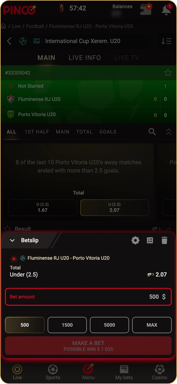 Enter the stake at Pinco and confirm.