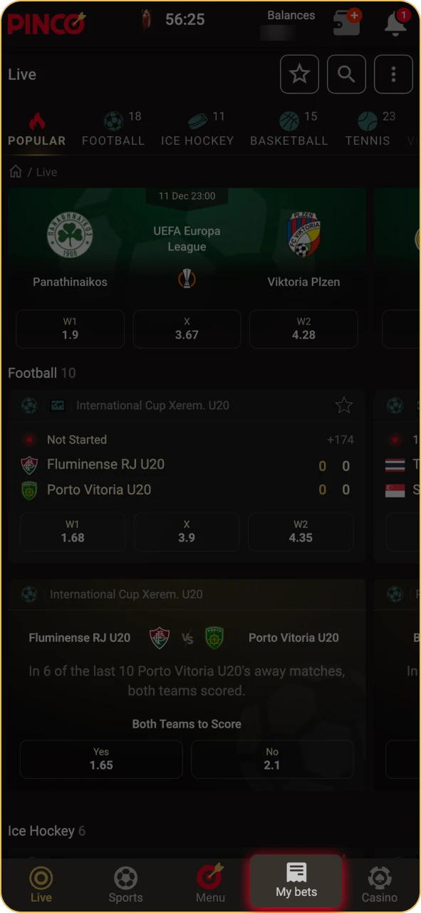 You can monitor the bet status at Pinko section.