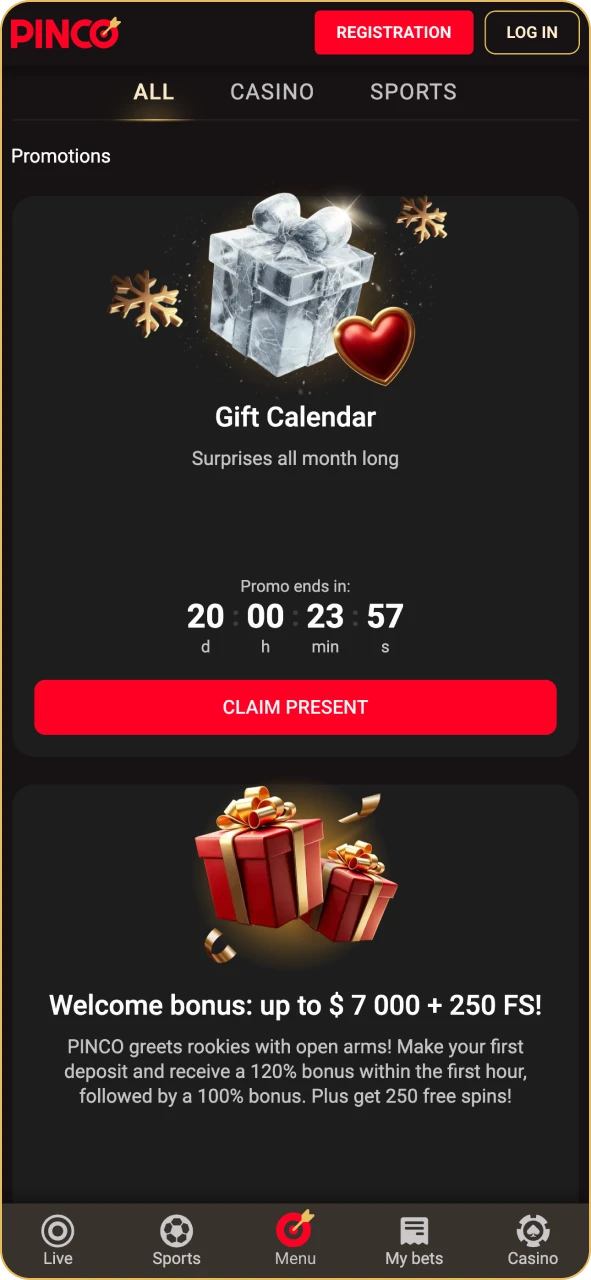 Take advantage of generous Pinco bonuses.