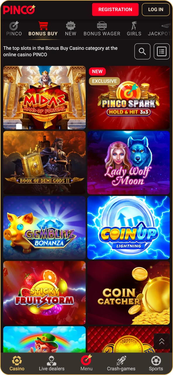 Play casino games at Pinco platform.