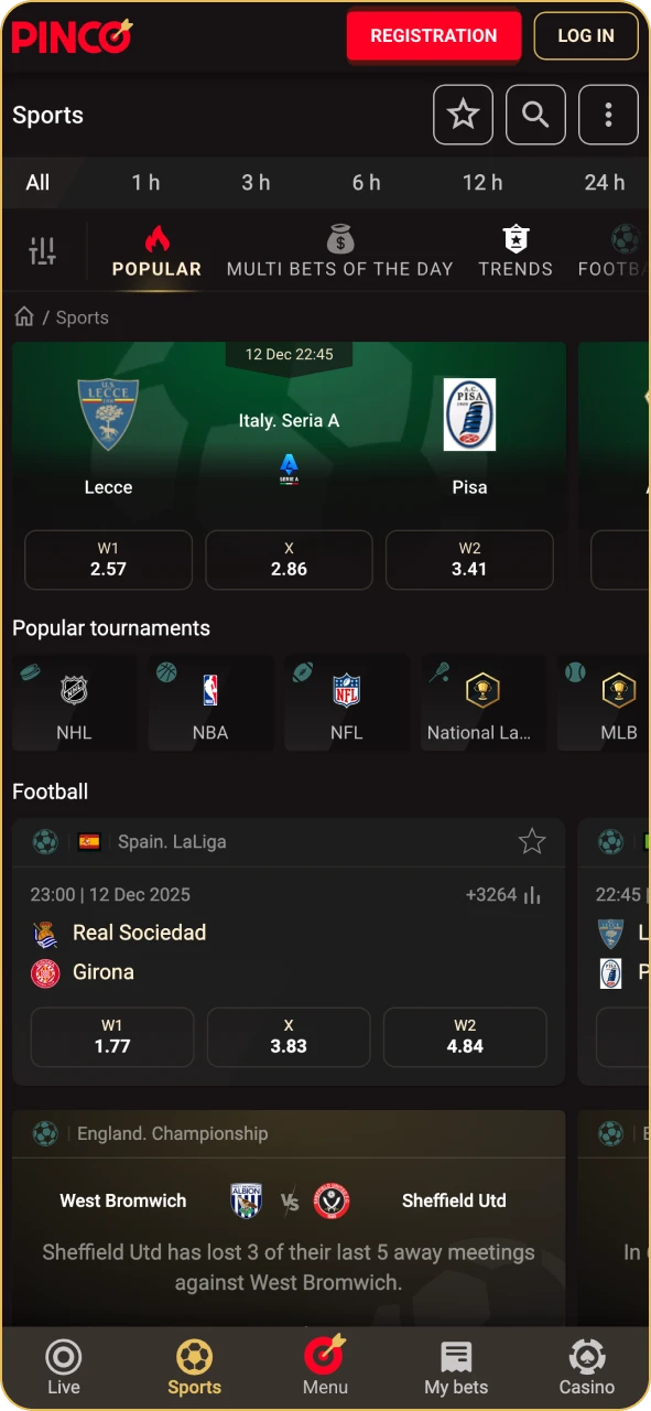Pinco betting platform offers you various sports.