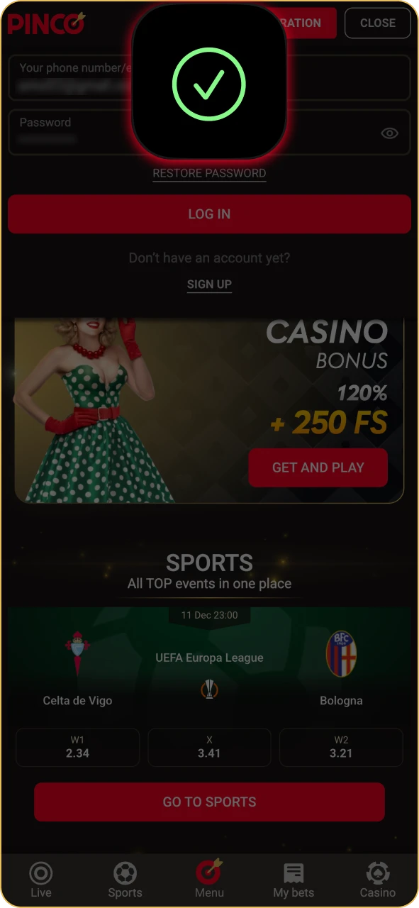 Complete the two-factor authentication process at Pinco.