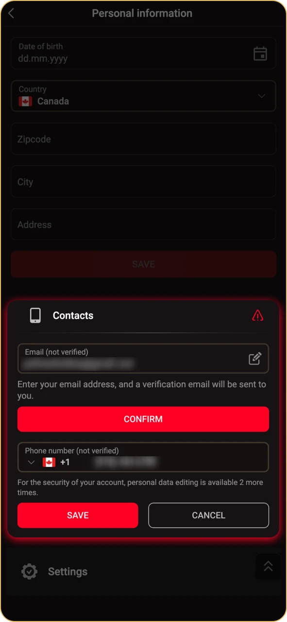 Confirm your email and phone number at Pinco.