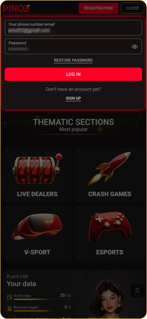 Enter your personal information to log your Plinco profile.