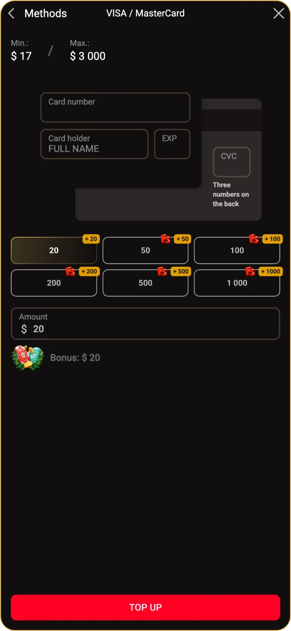 Pick a payment method available at Pinco.