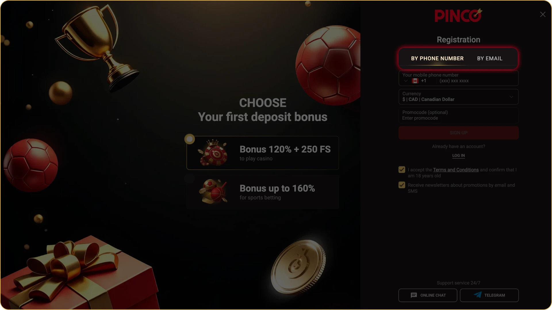 You can register via email or phone number at Pinco.